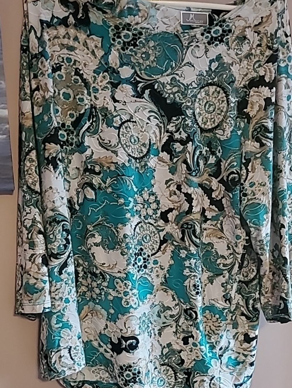 JM Collection Teal Paisley Top 2X